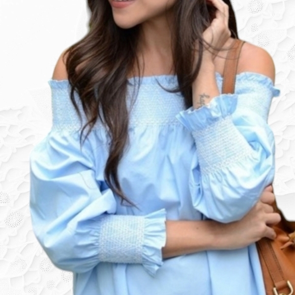 Zara 100% Cotton Off Shoulder Blue Mini Tunic Dress Size XS - Picture 7 of 8